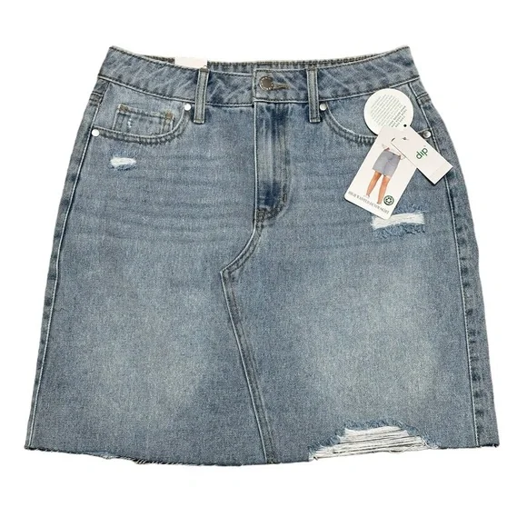 Womens Dip 6 Small Skirt Denim Jean Jeans Faded Navy Blue Straight Distressed - Picture 3 of 10